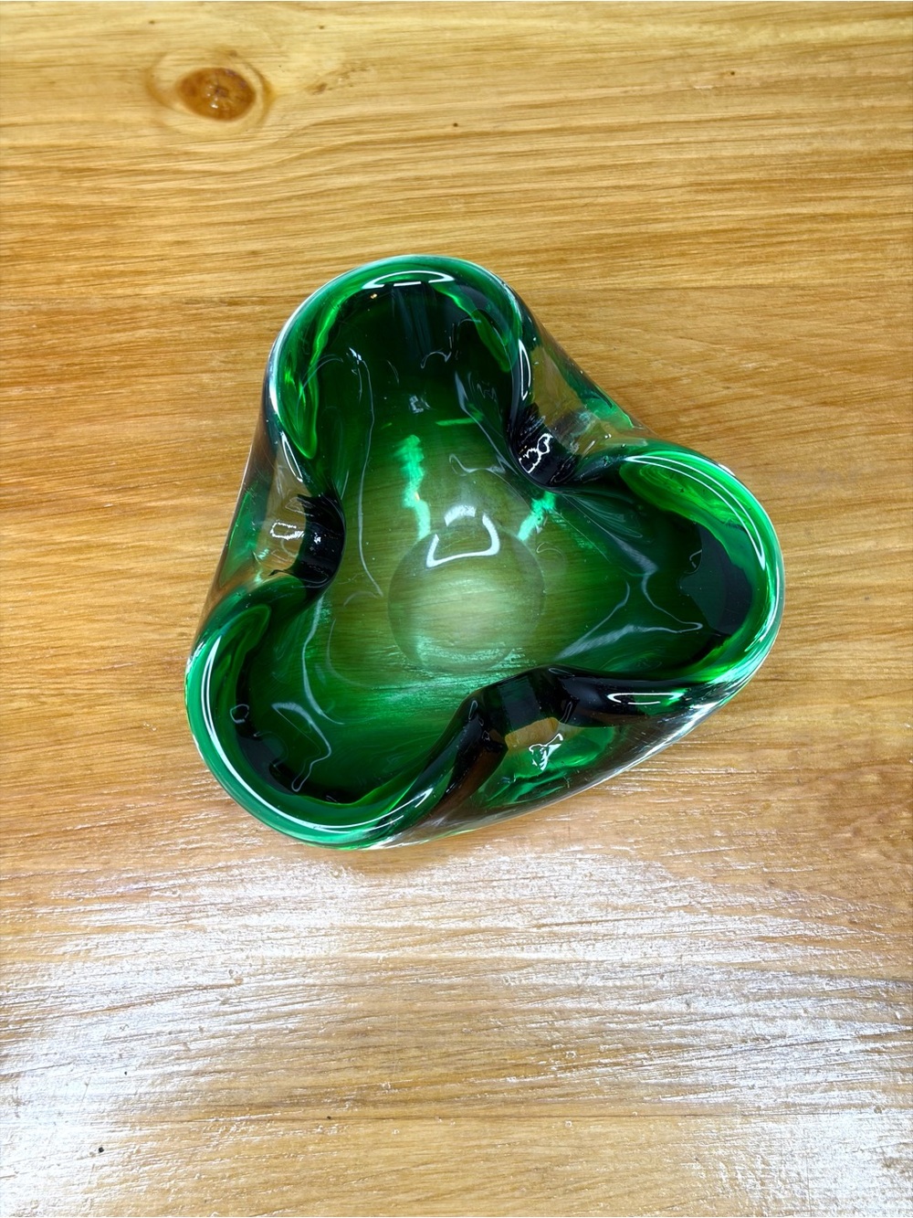 Vintage Murano Sommerso Pinched Green Ashtray Bubble Trinket Dish Italy - Picture 2 of 5